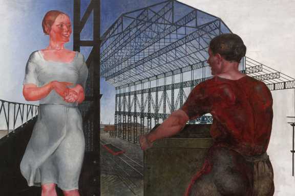 Alexander Deineka, Beim Bau neuer Werkhallen, 1926 Öl auf Leinwand Alexander Deineka, Beim Bau neuer Werkhallen, 1926 Öl auf Leinwand